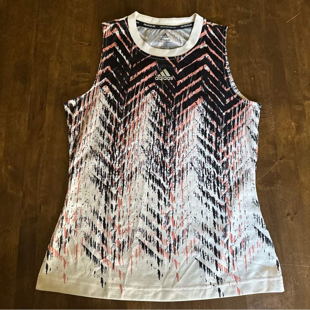 Adidas Prime Blue Black Cream Pink Athletic Athleisure Tank Top Size Medium